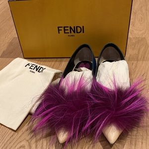 Fendi - Dyed silver fox fur shoes